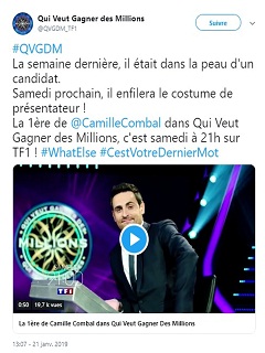 Qui veut gagner des millions de TF1 : une emission de l animateur Camille Combal