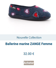 Chausson ballerine bleu avec motif cœurs pour femme et fille